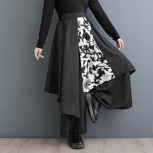 Spliced Loose High-waisted Irregular Wide-leg Pants Skirt