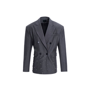 Striped Loose Double-breasted Suit Jacket