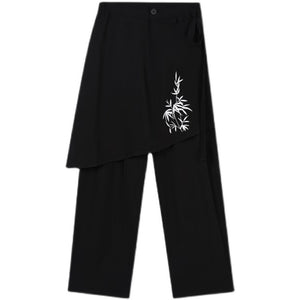 False Two Piece Embroidered Skirt Straight Trousers