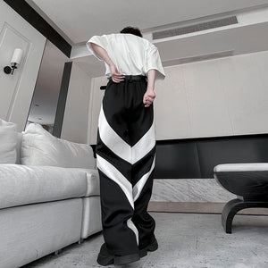 Black and White Contrast Loose Straight Trousers