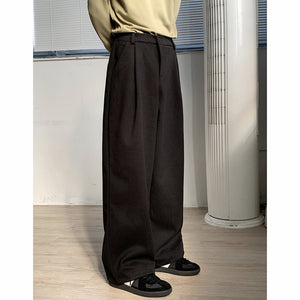 Thickened Twill Semi-elastic Wide-leg Loose Trousers