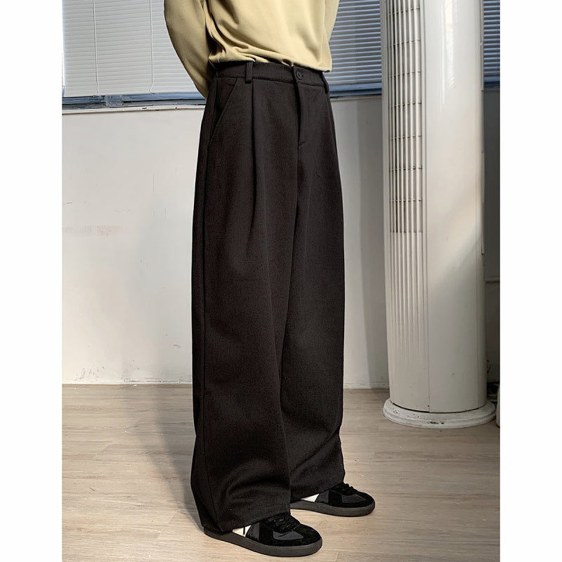 Thickened Twill Semi-elastic Wide-leg Loose Trousers