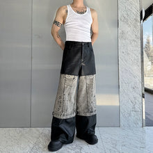 Load image into Gallery viewer, Denim and Leather Straight-leg Wide-leg Pants
