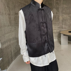 Satin Jacquard Patchwork Stand Collar Vest