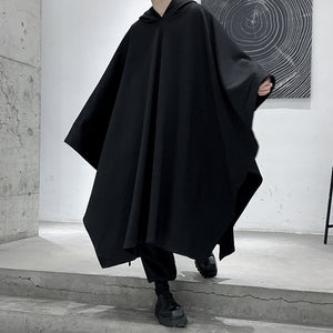 Dark Black Long Bat Sleeve Hooded Cape