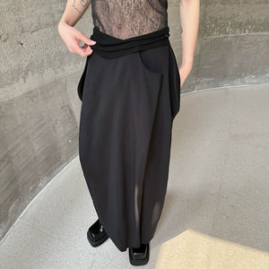 Black Three-dimensional Pleated Irregular Skirt Pants