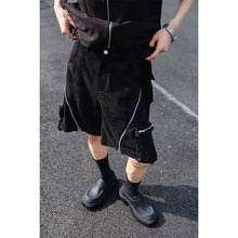 Load image into Gallery viewer, Dark Black Zip-up Multi-pocket Shorts
