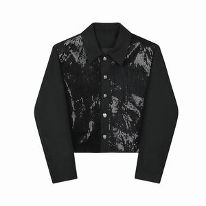 Loose-fitting Cropped Sequined Jacket