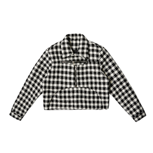 Cropped Lapel Houndstooth Jacket