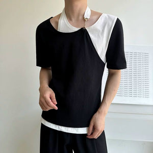 Contrast Color Stitching Fake Two Piece T-shirt