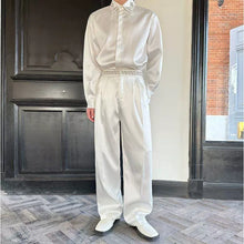 Load image into Gallery viewer, Pearl and Rhinestone Waistband Satin Straight-leg Trousers
