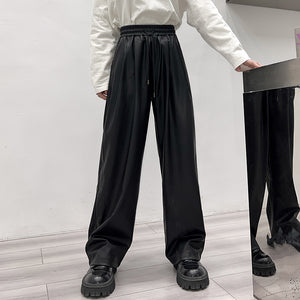 Retro Pu High Waist Loose Wide Leg Pants