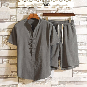 Linen T-shirt and Shorts Two-Piece Set