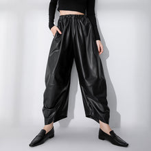 Load image into Gallery viewer, PU Leather High Waist Thin Fleece Loose Pants
