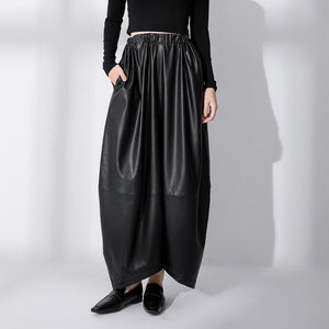 PU Leather High Waist Thin Fleece Loose Pants