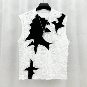 Patchwork Ripped Sleeveless Tank Top T-shirt