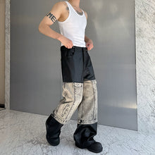 Load image into Gallery viewer, Denim and Leather Straight-leg Wide-leg Pants
