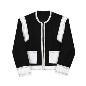 Black and White Contrast Leather Jacket