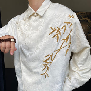 Retro Jacquard Embroidered Bamboo Long Sleeve Shirt