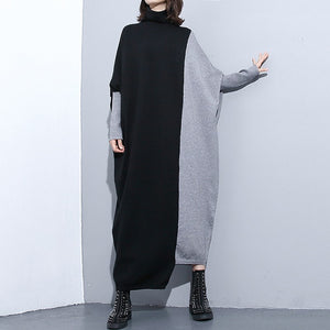 Contrast Color Stitching Bat Sleeve Sweater Dress