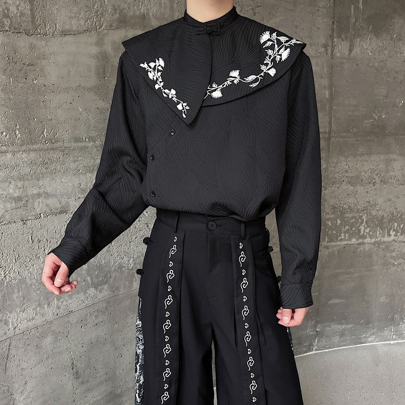 Detachable Embroidered Cloud Shoulder Dark Pattern Shirt