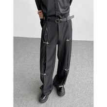 Load image into Gallery viewer, Metal Airplane Buckle PU Leather PatchworkTrousers
