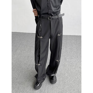 Metal Airplane Buckle PU Leather PatchworkTrousers