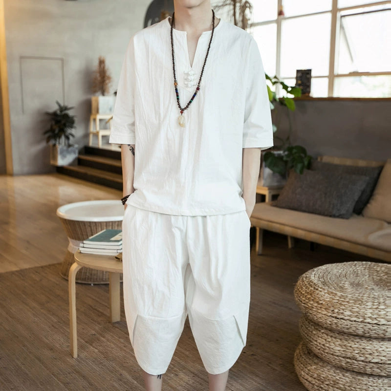 Cotton And Linen Short-Sleeved Casual Suit