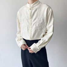 Load image into Gallery viewer, Embroidered Jacquard Stand Collar Button Up Long Sleeve Shirt
