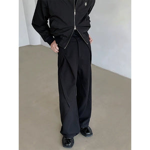 Draped Pleated Straight-leg Suit Trousers