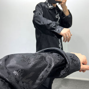 Dark Embroidered Loose Retro Shirt