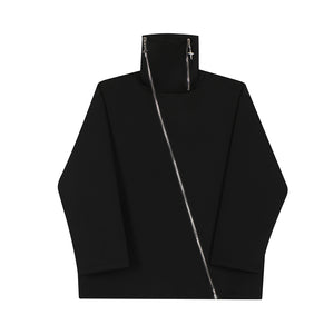 Diagonal Zip Lapel Long Sleeve Sweatshirt