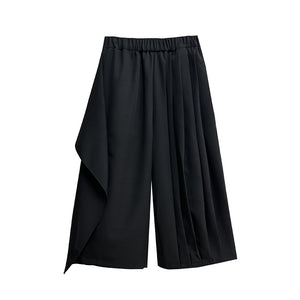 Irregular Pleated Ribbon Stitching Fake Two-piece Wide-leg Pants