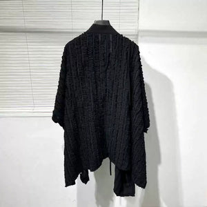 Irregular Pleated Loose Bat Sleeve Shirt Cardigan