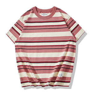 230g Round Neck Striped Short Sleeve T-Shirt