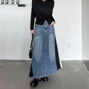 Spliced Denim Loose A-line Skirt