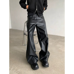 Vintage PU Leather Straight Wide-leg Casual Pants