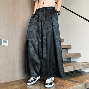 Jacquard Ice Silk Cropped Pants Thick Loose Straight Pants