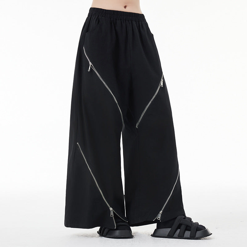 Zip Casual Straight Wide Leg Pants