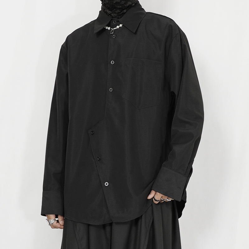 Black Asymmetrical Loose Long-sleeved Shirt