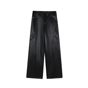 PU Leather Straight Wide-leg Casual Pants