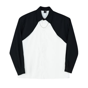 Black White Paneled Fake Two-piece Shirt