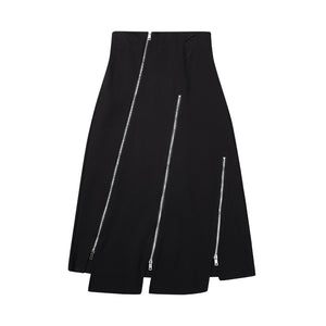 Black Irregular Zipper Slit Skirt