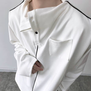 Stand Collar Button Shoulder Pad Shirt