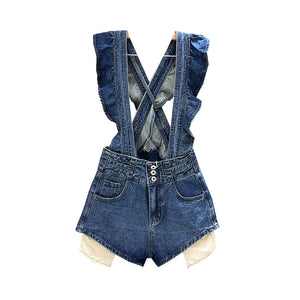 Denim Ruffled Overalls