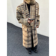 Load image into Gallery viewer, Contrast Color Long Plaid Wool Trench Coat
