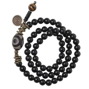 Ethnic Retro Cylindrical Dzi Beads Ebony Bracelet