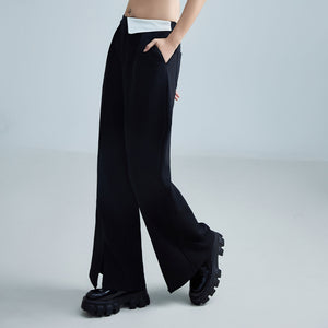 Elastic Waist Slit Wide Leg Casual Pants