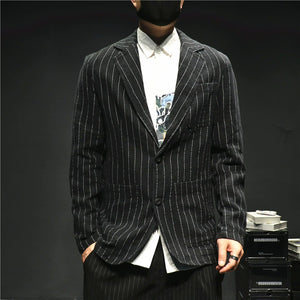 Striped Solid Loose Fit Suit Jacket