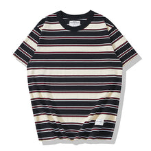 Load image into Gallery viewer, 230g Round Neck Striped Short Sleeve T-Shirt
